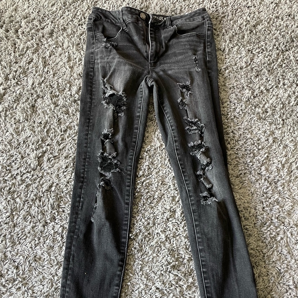 American Eagle Hi-rise Ripped Black Jegging